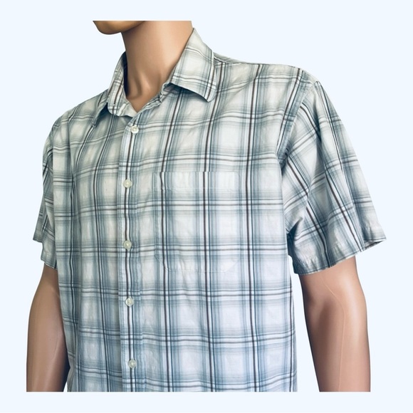 Van Heusen shirt blue white plaid XL (17-17.5) short sleeve button down collar - Picture 5 of 16
